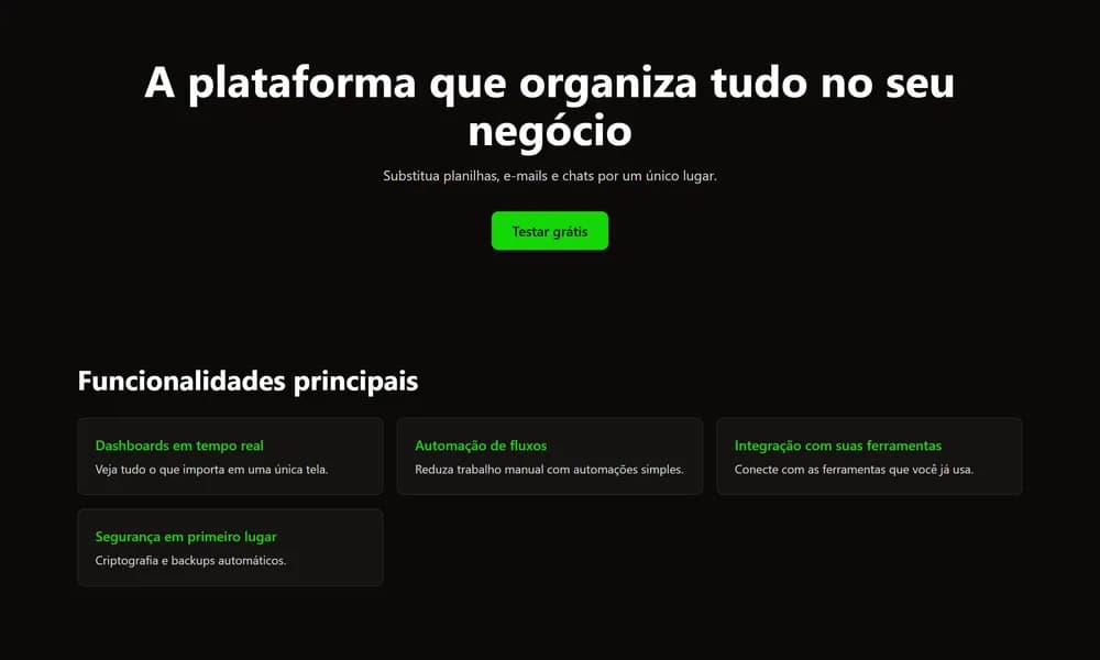 Página gerada pelo template SaaS landing no clonar.app